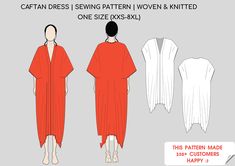 Caftan Dress Sewing Pattern, Printable PDF Sewing, Maxi Dress Lounge, Comfortable Dress Pattern, Kaftan Pattern  ONE SIZE (Covers XXS-8XL)/ INSTANT DOWNLOAD  SEAM ALLOWANCE & SEWING CONSTRUCTION INCLUDED * No paper pattern will be posted to you. PLEASE NOTE: To access your pattern files, you will need a reader program. We recommend using Adobe Reader, which you can download for free here: https://get.adobe.com/reader/ You are advised to open your files on a PC/laptop instead of a mobile. This way you can use all features of Adobe Reader. VISIT OUR SHOP: https://www.etsy.com/shop/BasicPatternBlock All patterns are tested and comply with the sizechart. You may need to slightly change the patterns to fit the individual characteristics of your body. We recommend sewing a trial product on toile Sewing Construction, Kaftan Pattern, Long Caftan Dress, Ladies Caftan, Vintage Vogue Sewing Patterns, Caftan Tunic, Maxi Kaftan, Dress Kaftan, Pattern Printable