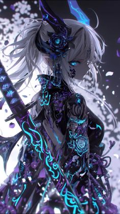 Demon Queen Anime, Female Demon Wallpaper, Anime Dark Magic Powers, Anime Woman With White Hair And Purple Eyes, Purple Demon Character Design, Anime Samurai, Wolf Spirit Animal, Anime Crafts