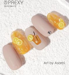 Lemon Nails, Summery Nails, Vacation Nails, Nail Charms, Cute Nail Designs