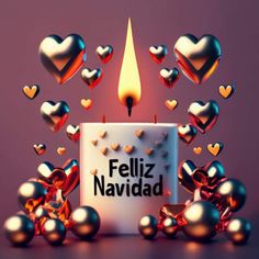 a birthday cake with hearts around it and the words feliz navidad