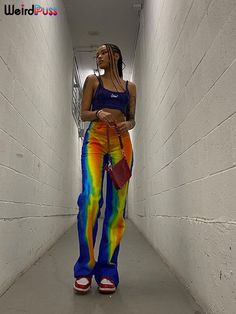 Y2k Sexy High Waist Pants Women Aesthetic Print Casual Baggy Straight Trousers Streetwear Wild Autumn Trend Bottoms High Waist, Tie Dye, Aesthetic Print, Women Aesthetic, High Waist Pants, Straight Trousers, Pant Style, Tie Dye Skirt, Dye