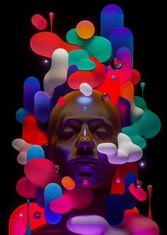 an image of a man's face surrounded by colorful bubbles