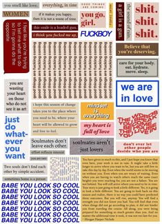 a poster with different types of words and phrases on it's back side, including the word love