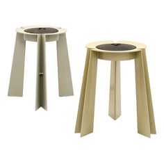 two stools made out of wood and plastic