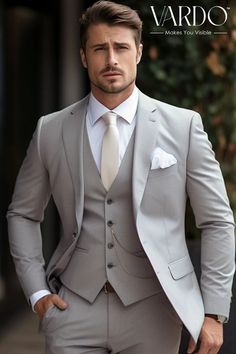 Gray Wedding Suit For Groom, Custom Fit Three-piece Suit For Groom, Light Gray Suit Wedding, Light Grey Suit Wedding, Light Grey Suit Men Wedding, Grey Wedding Suits For Men, Grey Suit Groom, Groom Suits For Wedding, Grey Three Piece Suit