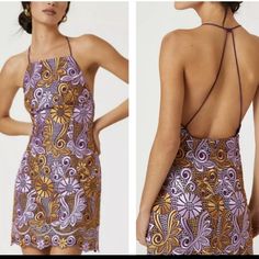 Size 16 W Nwt Anthropologie Halter Dress Fitted Lavender Embroidered Dress, Spring Purple Lace Dress, Purple Lace Dress For Spring, Purple Lace Mini Dress For Spring, Purple Lace Mini Dress, Long Sleeve Turtleneck Dress, Purple And Gold Dress, Floral Sheath Dress, Corset Mini Dress