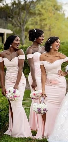 the bridesmaids are all wearing pink dresses