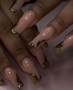 Nails With Gold, Short Square Acrylic Nails, Dope Nail Designs, Acrylic Nails Coffin Pink, Unique Acrylic Nails, Prom Nails, Square Acrylic Nails, Birthday Nails