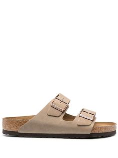 Arizona buckled slip-on sandals from BIRKENSTOCK featuring beige, calf leather, buckle fastening, slip-on style, open toe, moulded footbed and flat rubber sole. Staple Shoes, Aquazzura Heels, Birkenstock Sandals Arizona, Bridal Sandals, Birkenstock Sandals, Metallic Sandals, Buckle Sandals, Birkenstock Arizona, Suede Sandals