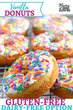 there are many donuts with sprinkles on them