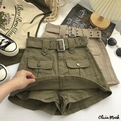 Olivia Mark - Elegant High-Waisted Belted Skirt and Pants Set Skirt Streetwear, Y2k Mini Skirt, Short Pollera, Rok Mini, Khaki Colour, Mode Hippie, Streetwear Jeans, Skirt Y2k, Denim Skirt Women