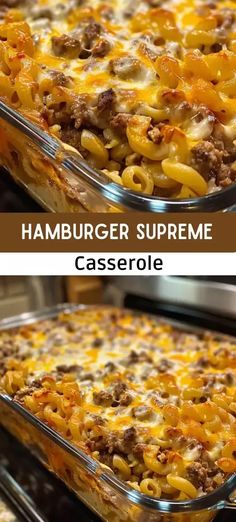 two pictures showing the same casserole in different pans, one with meat and cheese