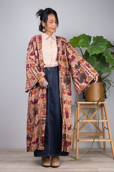 Boho Kimono Open front Cardigan | cotton duster vest | wide Sleeved Cardigan | Oriental Wrap Cape | Beach cover Kimonos, Cool Therapist Outfit, Long Kimono Outfit With Dress, Boho Vest Outfit, Dusters For Women, Long Kimono Outfit, Modern Kimono Fashion, Therapist Outfit, Boho Kimono Cardigan