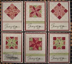 four red and green quilted squares with the words, thank for all of us