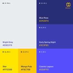 the color scheme for blue, yellow, and purple is shown in three different colors