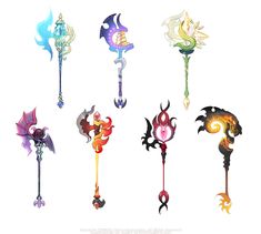 six different types of fire and ice wands on a white background with the words, dragon