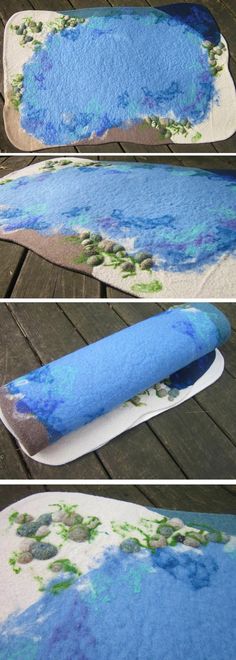 three images show how to make a surfboard rug