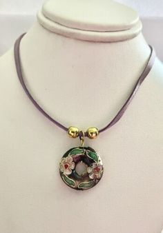 Vintage Multicolor Cloisonné Flowers Donut Pendant Felt Ribbon Necklace 19” | eBay Vintage Necklace Antiques, Donut Pendant, Felt Necklace, Ribbon Necklace, Pendent Necklace, Pretty Jewelry, Vintage Buttons, Dainty Necklace, Pretty Jewellery