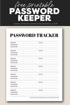 Grab a free printable password tracker to keep track of all your login and passwords. There are 7 password log templates to choose from. Password Template, Password Tracker Printable, Printable Password Log, Printable Password Tracker, Password Organizer, Tech Organization, Password Tracker, Password Keeper