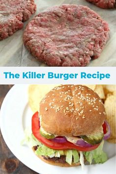 the burger recipe is made with hamburger patties, lettuce and tomato slices