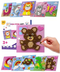 there are many pictures of different animals made out of beads