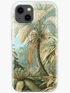 Vintage Colorful Tropical Jungle Palm Trees - Costal Wildlife Illustration of Fantasy Paradise Forest iPhone Case Fantasy Paradise, Wildlife Illustration, Retro Art Prints, Jungle Illustration, Vintage Tropical, Print Phone Case