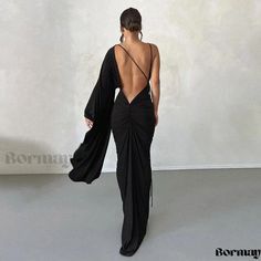 Bormay - Glamorous One-Sleeve Formal Evening Outfit Black Festival Outfit, Ruffle Bodycon, Backless Maxi Dresses, Performance Wear, Y2k Streetwear, Hip Dress, Festival Outfit, Look Fashion, Open Back