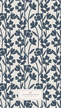 a blue and white flower pattern on a wallpaper with the words corbner's moon