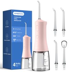 PRICES MAY VARY. AChieve a Deep Clean and Improve Gum Health: This cordless water dental flosser has a water pressure of 40-120 PSI and 1800 high-pressure water pulses per minute that cleans 99.99% of stains, food debris, and plaque to keep your mouth fresh and whiten your teeth. The water dental flosser cleans teeth 5 times better than traditional water dental flosser and can replace traditional floss picks with less damage to gums and teeth 4 Professional Modes and Nozzles: The water flossers for teeth has four cleaning intensities: gentle, normal, pulse and powerful. You can choose between a gentle rinse mode to avoid excessive water pressure that can cause your gums to bleed, and a powerful mode that rinses your gums with strong water pressure. Use the 360° rotating, tonsil stone, plaq Electric Toothbrush Pink, Water Pick Teeth Cleaning, Tonsil Stone, Waterpik Water Flosser, Antiseptic Mouthwash, Water Pick, Dental Floss Picks, Floss Picks, Water Flosser