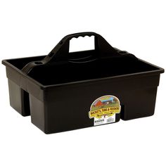 a black plastic storage box with handles