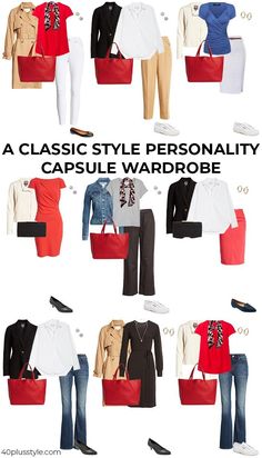 A capsule wardrobe for the CLASSIC style personality | 40plusstyle.com Classy Summer Capsule Wardrobe, Classic Causal Style, Natural Classic Style Clothing, Classic Womens Style, Classic Style Personality, Classic Clothing Style, Business Capsule Wardrobe, Classic Fashion Style, Casual Capsule Wardrobe