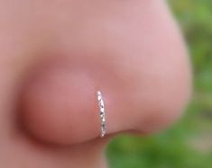 a close up view of a nose with a diamond ring on it's side