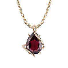 10k-yellow-gold-genuine-pear-shape-garnet-teardrop-pendant-necklace Pear-shaped Birthstone Jewelry, Pear-shaped Birthstone Drop Necklace, January Birthstone Jewelry, Drop Pendant Necklace, Garnet Pendant, Pendant With Chain, Red Gemstones, Teardrop Pendant, Garnet Gemstone