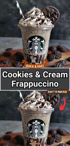 two cups filled with cookies and cream frappuccino