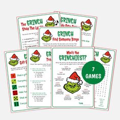 7 Grinch Inspired Games. These fun and fast games will be a perfect addition to your Christmas activities. Some of these games can be played on your own and others require a small group. The listing is of a PDF file available in 2 sizes. The file is an instant download and is available for you to access immediately after you purchase it. The listing is digital and no physical product will be sent. SIZING GUIDE A4 - 21 x 29.7 cm LETTER - 21.6 X 27.9 cm You can scale the documents to the paper siz Grinch Trivia, Raffle Ticket Template Printable, Christmas Gift Exchange Dice Game, Gift Exchange Dice Game, Grinch Candy, Christmas Elementary, Gift Exchange Dice, Ticket Template Printable, Raffle Tickets Printable