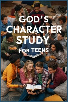 Teens gathered in a circle with Bibles and snacks, studying God's character. Womens Bible Study Activities, Bible Study For Teens, Youth Bible Study Lessons, Youth Group Bible Study, Books For Teen Boys