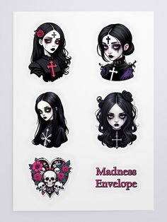 four stickers with skulls and crosses on them