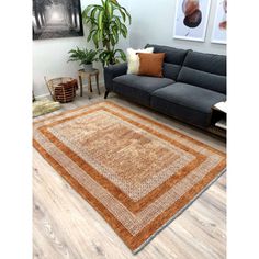 a living room filled with furniture and a rug on top of a hard wood floor