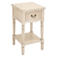 a small white table with two drawers