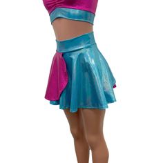 This is a new take on our classic skater skirt style - with a petal-shaped overlapping-panel skirt in pink and blue sparkle holographic spandex. This skirt swings and twirls with movement and gleams in the light. The skirt length is 15.5" from top to bottom - but if you'd like it shorter, please say so in the comments. Panel Skirt, Blue Skirts, Mardi Gras Costumes, Harley Quinn Costume, Blue Sparkle, Paneled Skirt, Festival Clothing, Blue Sparkles, Skirt Style