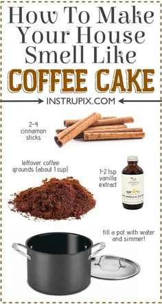 an advertisement for coffee cake with cinnamons and spices in the bottom right hand corner