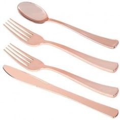 three forks, two spoons and one knife are shown in this image on a white background