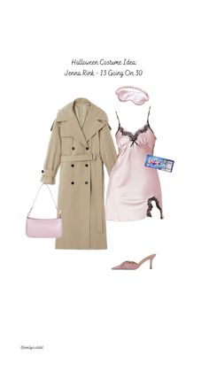 a woman in a trench coat, dress and purse