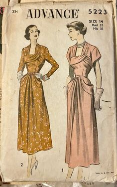 1950s Dress Patterns, Advance Patterns, Vestidos Retro, 1940s Dresses