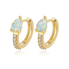 PRICES MAY VARY. ☆ 14K Yellow Gold Plated Small Hoop Earrings :The Exquisite Opal Earrings Have A Unique Design Concept.Classic, elegant, it fits for any occasion as daily wearing home.Convenient to Put on or Take off. fit for all women. ☆ Earrings Size:17mm*16mm(0.66"*0.62"),White Opal Stone: 7mm*4.5mm（0.27"*0.18"),Weight:2.6g. ☆ Package:A wonderful small jewelry box.Easy storage and ready to be given as a gift.The opal will change the color and show unique flare of different light, It is mothe Earrings For Sensitive Ears, Earrings Opal, Small Hoop Earrings, Women Earrings, Small Jewelry Box, Hypoallergenic Earrings, Huggie Earrings, Opal Stone, Classic Elegant