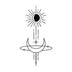 the sun and moon are connected to each other in this black and white line drawing