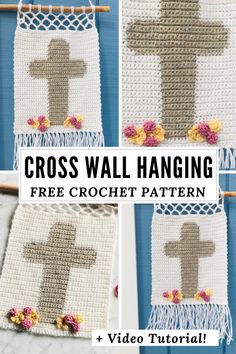 crochet cross wall hanging pattern with flowers