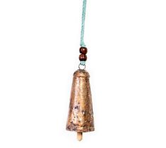 a bell hanging from a string with beads on it's end and a beaded cord around the bell