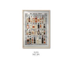 a framed poster with bottles of liquor on it