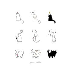 an image of cats in different positions on a white background with words written below it